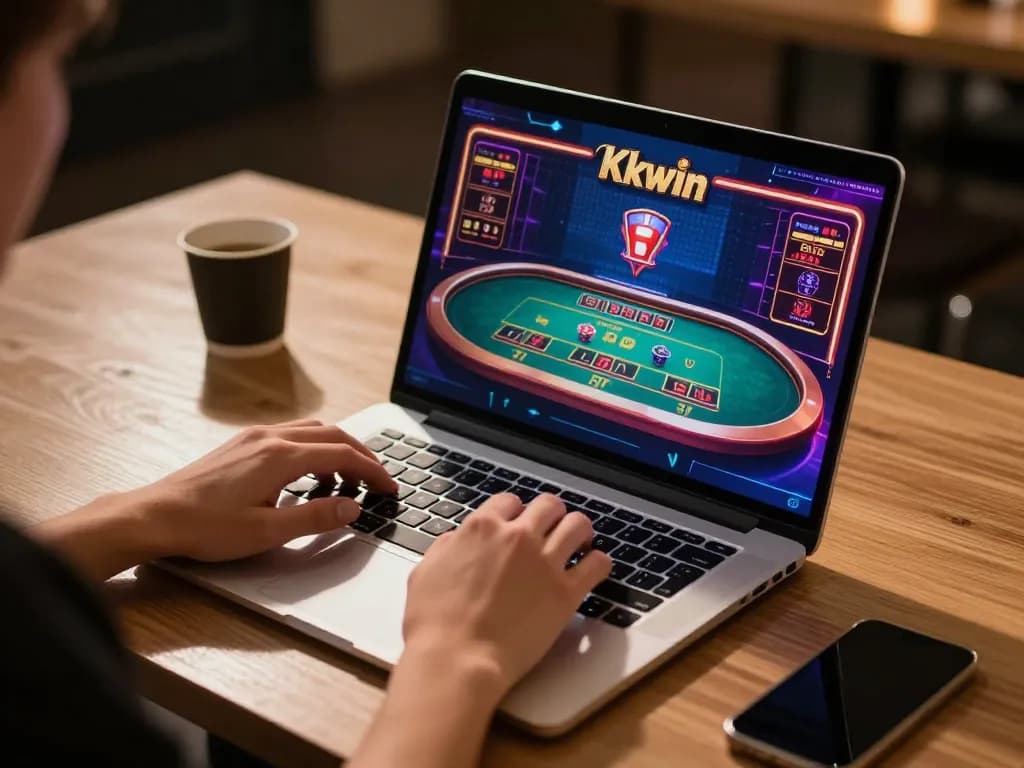 Engaging in lively Kkwin online casino gameplay on a laptop, showcasing strategic gaming interface.