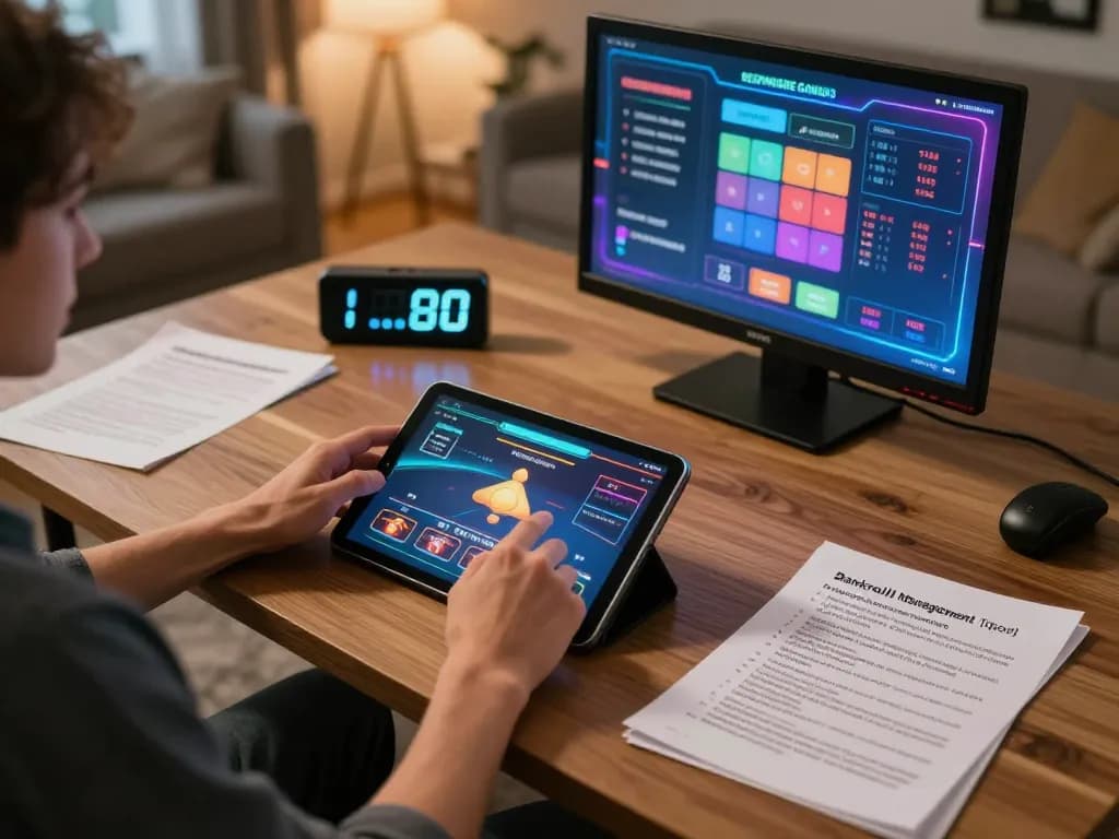 Engaging with agenslot188 on a tablet, highlighting responsible gaming and strategy notes.