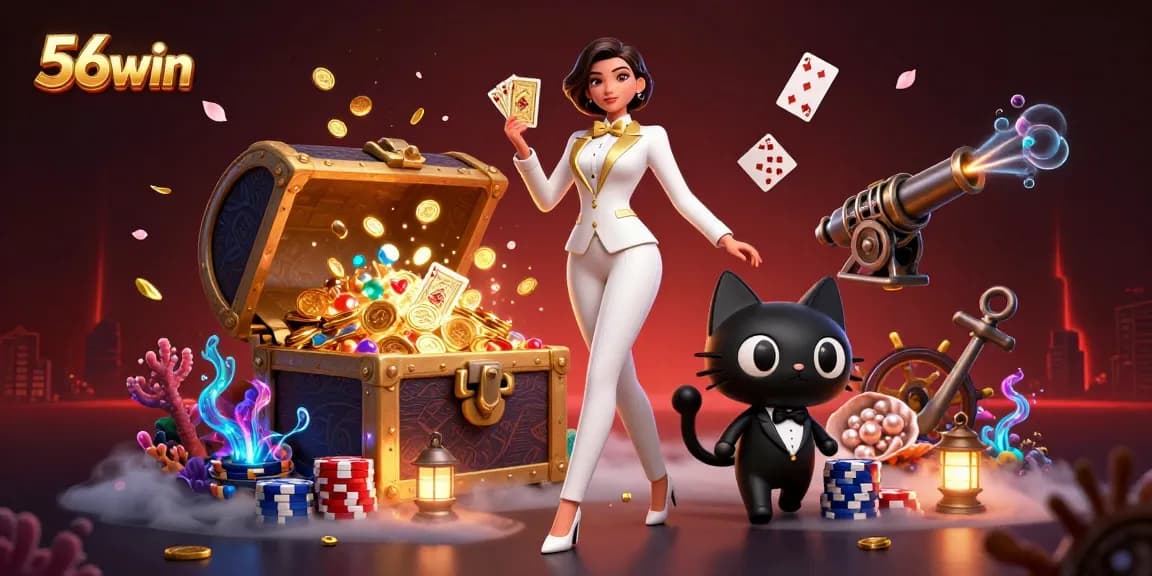 Experience thrilling gameplay at 56win with a glamorous dealer and exciting casino elements!