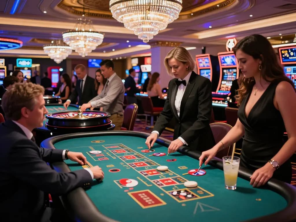 Players engaging in betting action at five888 roulette tables in a luxurious casino atmosphere.