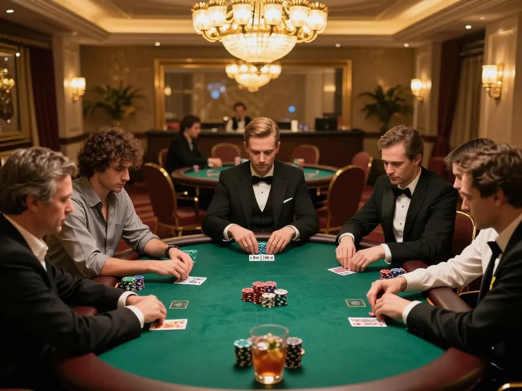 Experience thrilling high-stakes poker gameplay at twin68 with chips and cards in an upscale casino.