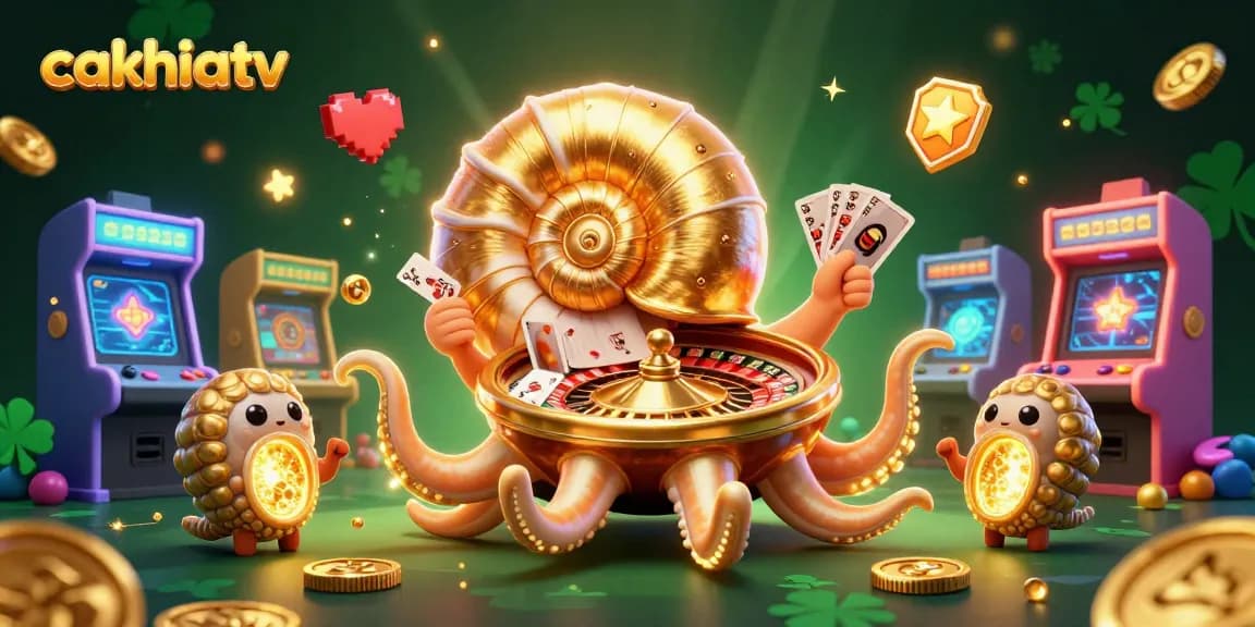 Watch cakhiatv's vibrant casino scene with a golden roulette and glowing ammonite companions.