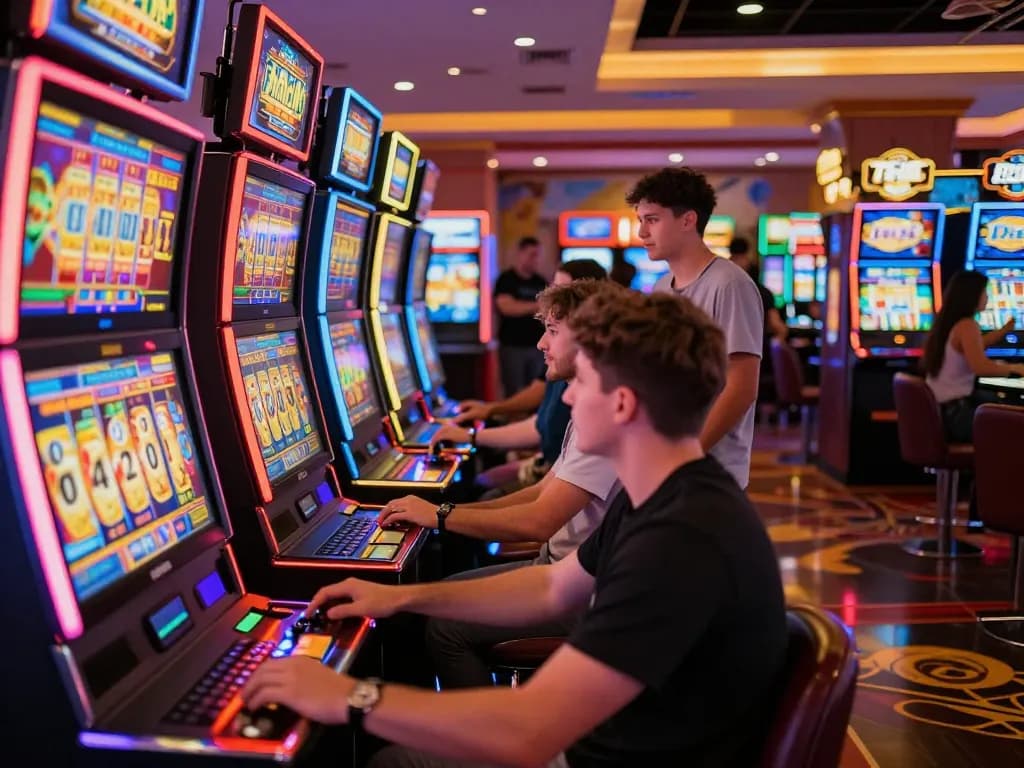 Players experiencing the thrill of sunwin slot machines in a vibrant casino atmosphere.
