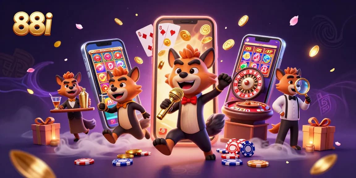 Experience the fun at 88i casino with hyenas, spinning slots, and golden coins!