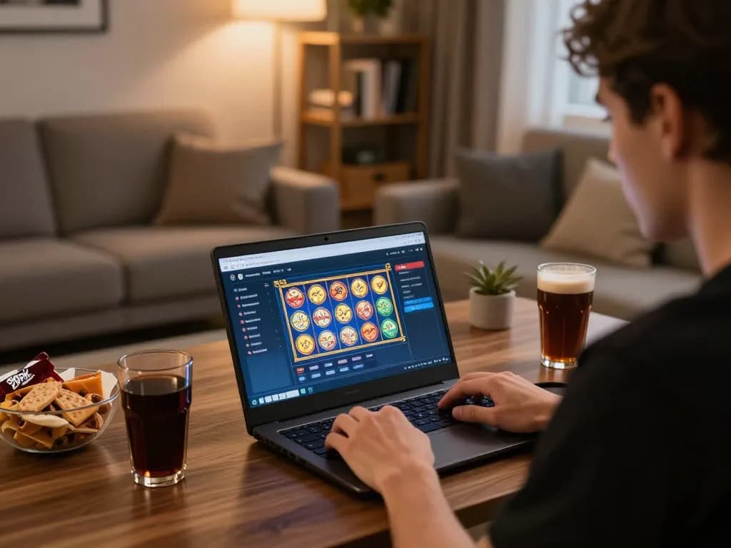 Player engaged in online gambling at 99ok platform, showcasing a vibrant gaming setup.