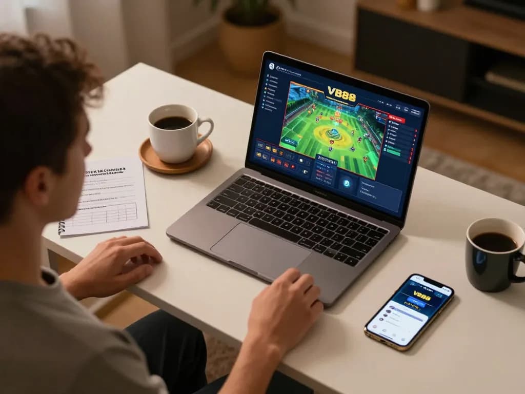 Engaging player using VB88 for online gaming with strategic notes at home