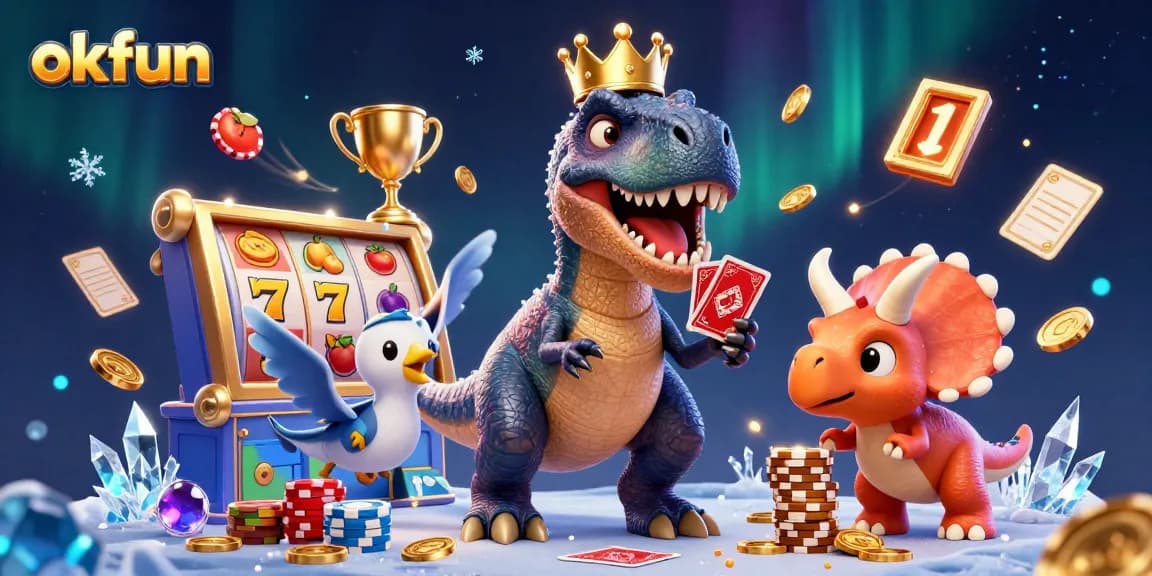 Engage with exciting okfun slot games featuring a playful T-Rex and dynamic casino elements.