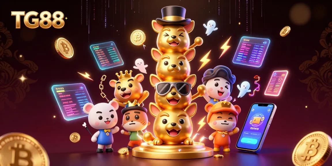 Engage with TG88's vibrant gaming world featuring golden totem pole and crypto elements.