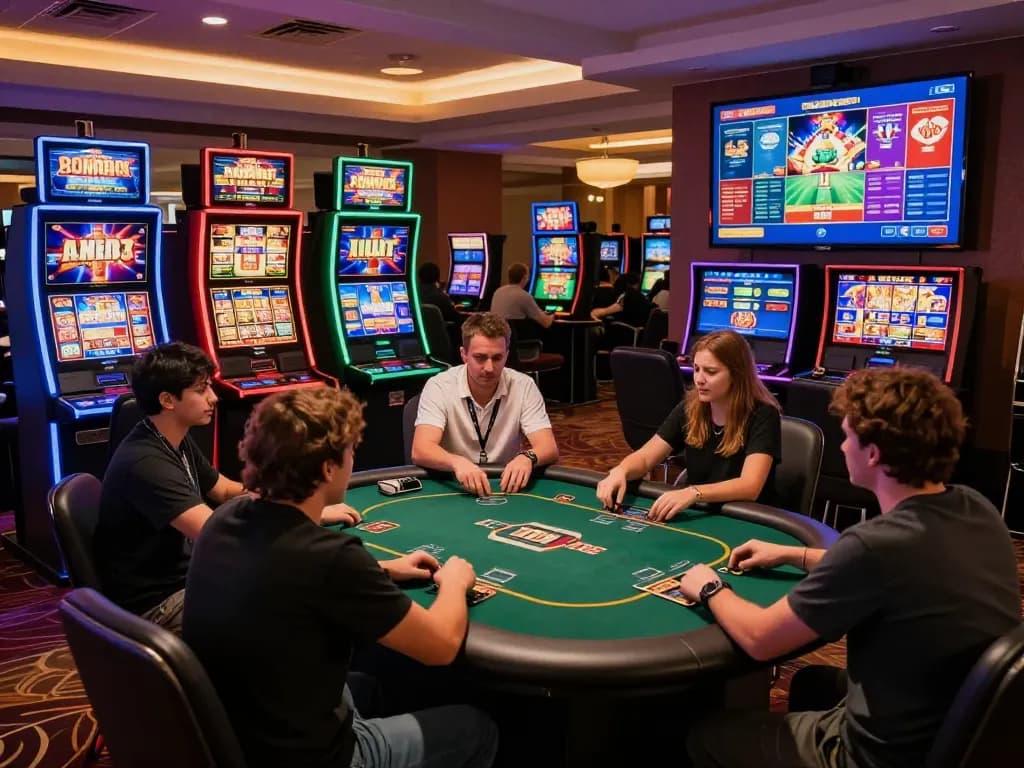 Engaged players celebrating wins on the 789 win online casino platform with vibrant slot machines.