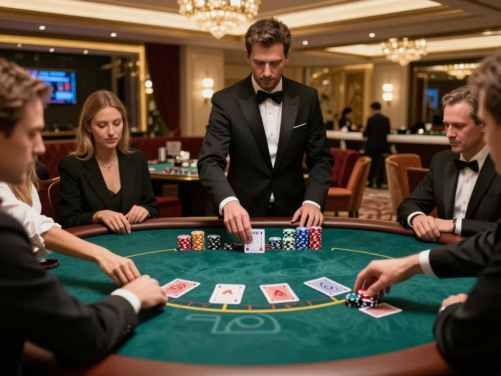 Experience the excitement of blackjack at https://9bet.works/ with players betting in a luxurious casino.