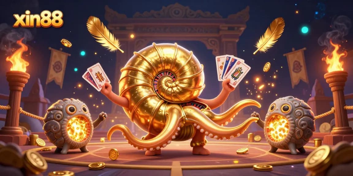 Experience excitement at xin88 with a giant nautilus as a roulette wheel in an electrifying casino scene.