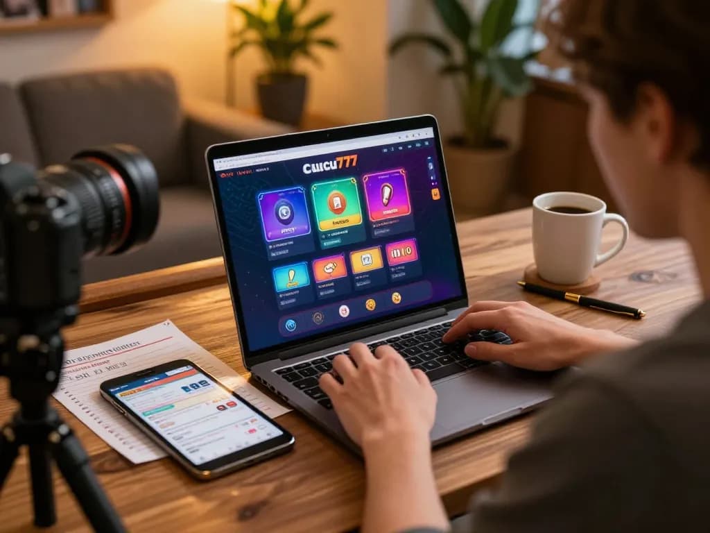 Engaging online gaming experience at cucu777 with laptop and tablet interface.