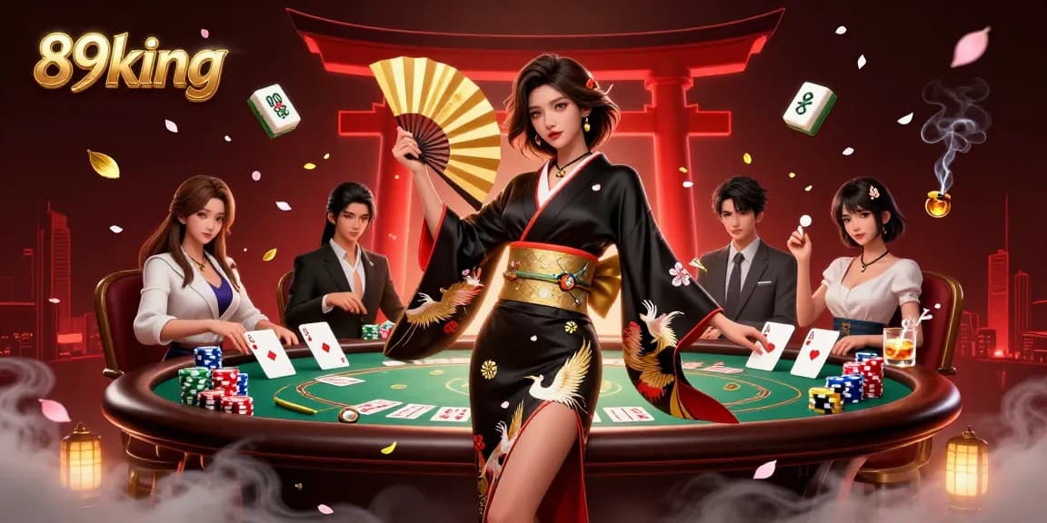 Engage in thrilling poker games with 89king's immersive casino scene featuring Asian elegance.