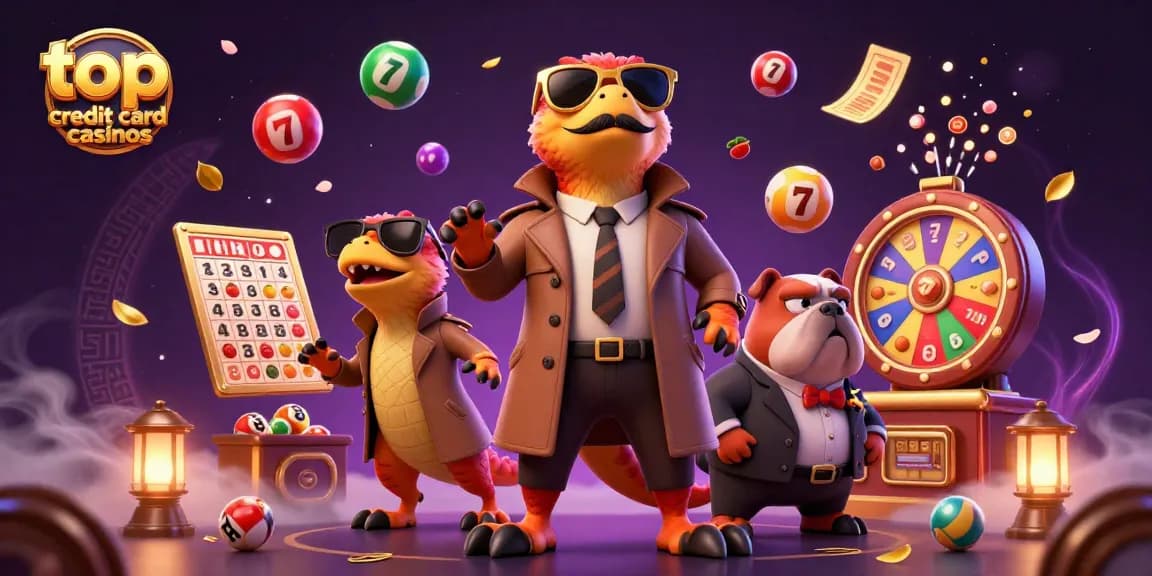 Experience the excitement of top credit card casinos with fun cartoon raptors in a casino scene.