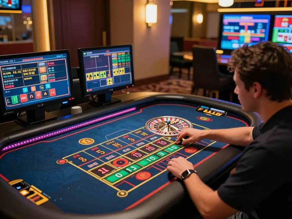F168 player engaging in an online roulette game with colorful virtual table and warm lighting.