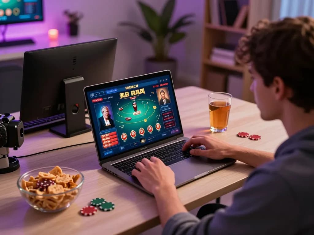 Engaging in online casino gameplay on okwin com with immersive poker screen and cozy atmosphere.