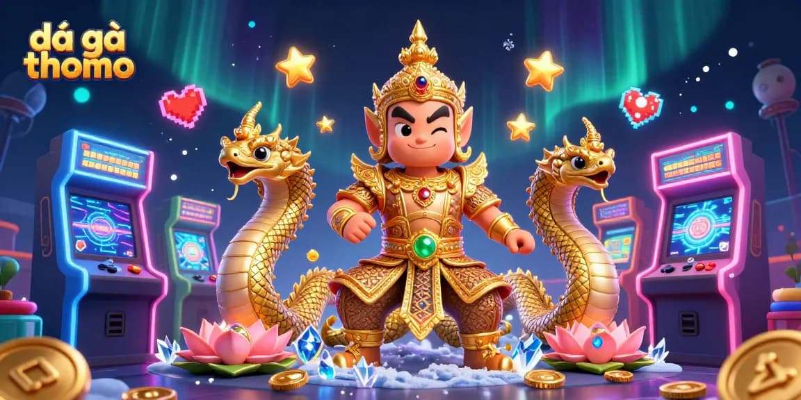 Experience thrilling đá gà thomo action in this vibrant 3D illustration packed with engaging elements.