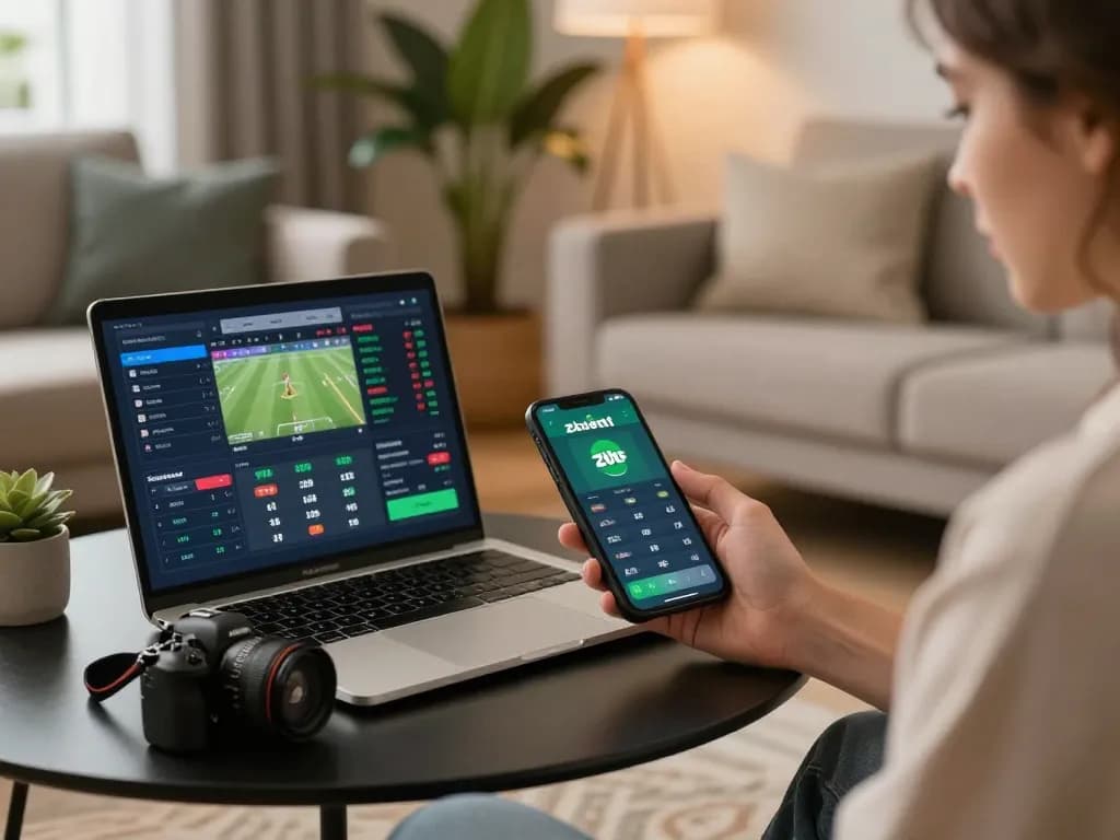 Engaging home scene showcasing the zbett app on a smartphone for online sports betting excitement