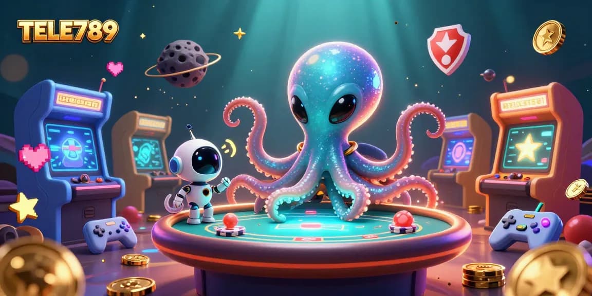 Join the thrilling adventure at TELE789 with a cartoon alien octopus at a poker table!