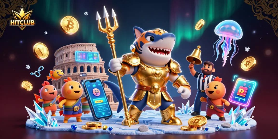 Experience HITCLUB's thrilling gaming environment with this 3D underwater colosseum scene featuring vibrant elements.