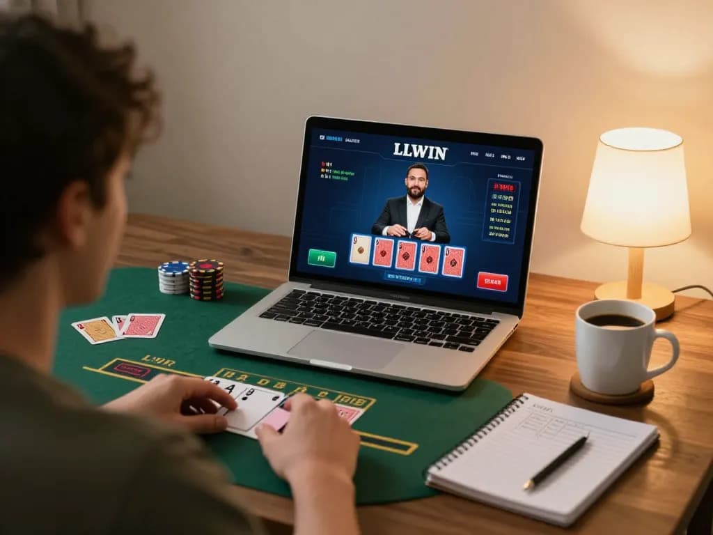 Engage in live dealer blackjack at LLWIN on a cozy home setup for a thrilling gaming experience.