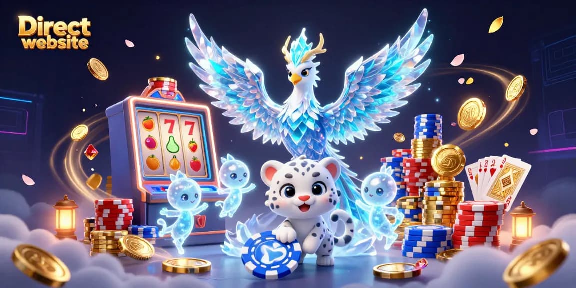 Experience the thrill of the Direct website, highlighting an ice phoenix, glittering treasures, and slot game action.