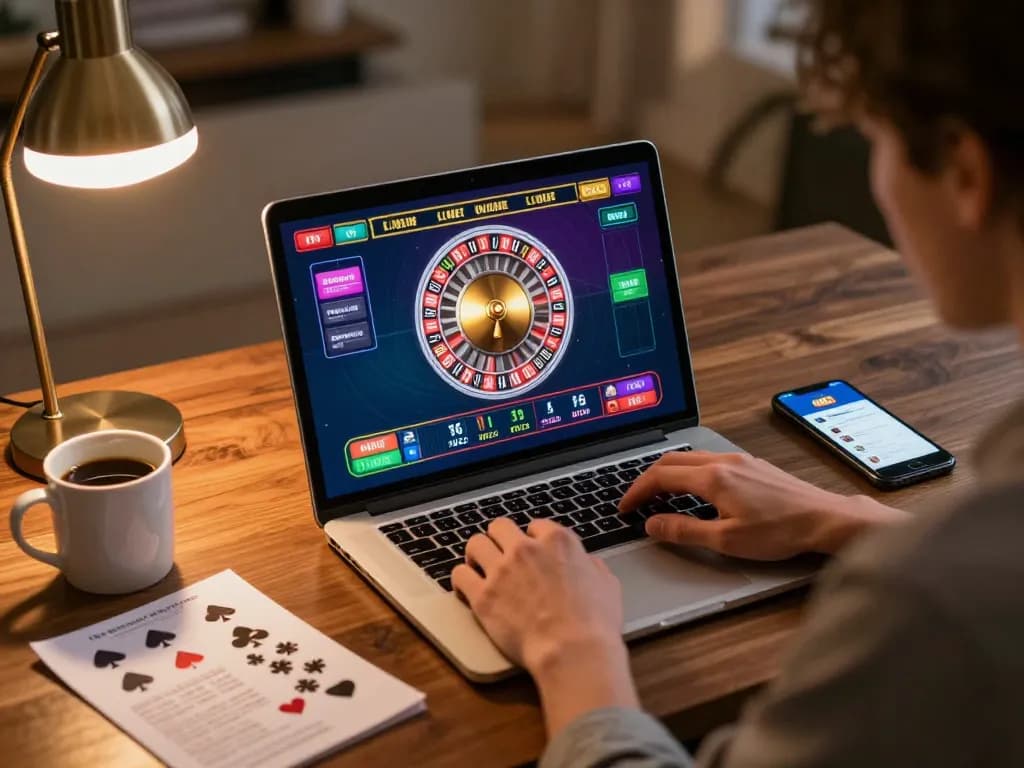 Engaging online gambling scene where a player enjoys alo8's live casino games on a laptop