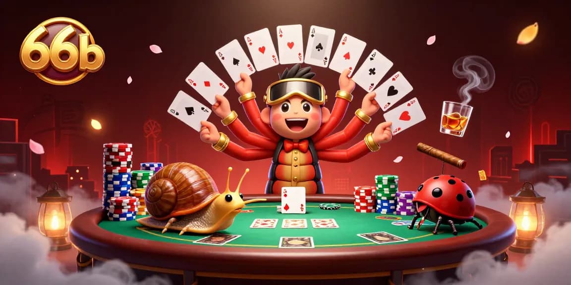 Experience the excitement of 66b with a lively dealer, chips, and cards in this vibrant casino scene.