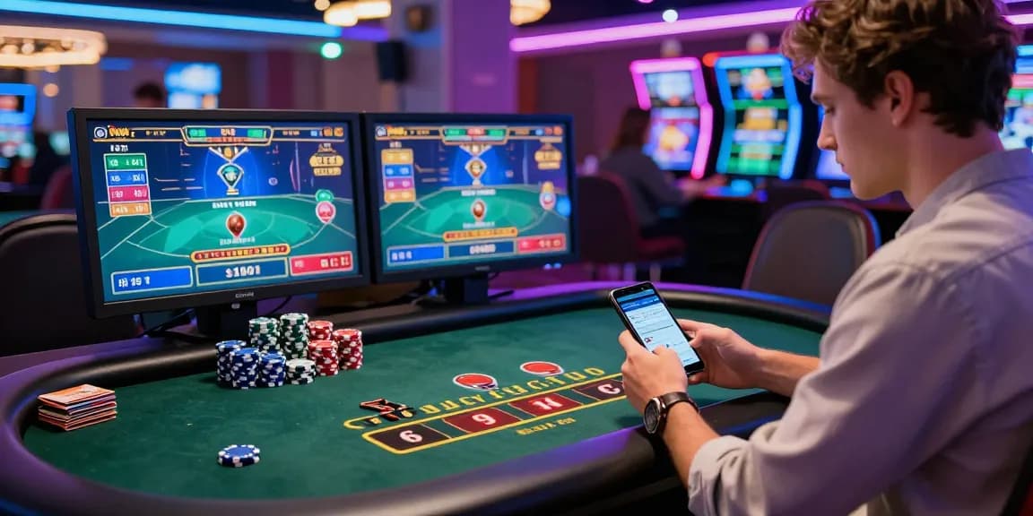Exciting online casino experience at https://gdsap.org.uk with stylish player enjoying live dealer blackjack in vibrant gaming atmosphere.