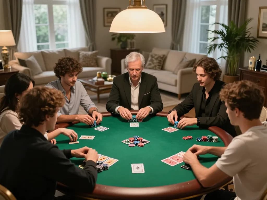 Players enjoying a dynamic poker game at home, showcasing the llwin platform in a cozy setting
