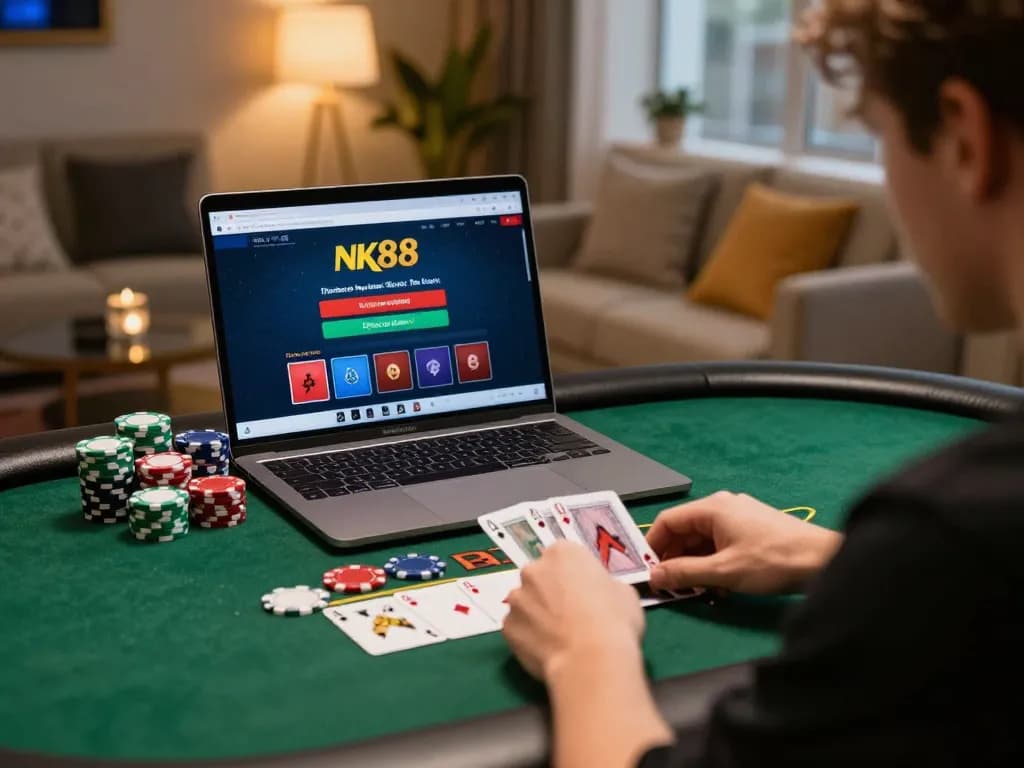 Player enjoying live dealer blackjack on NK88, showcasing immersive online gaming experience.