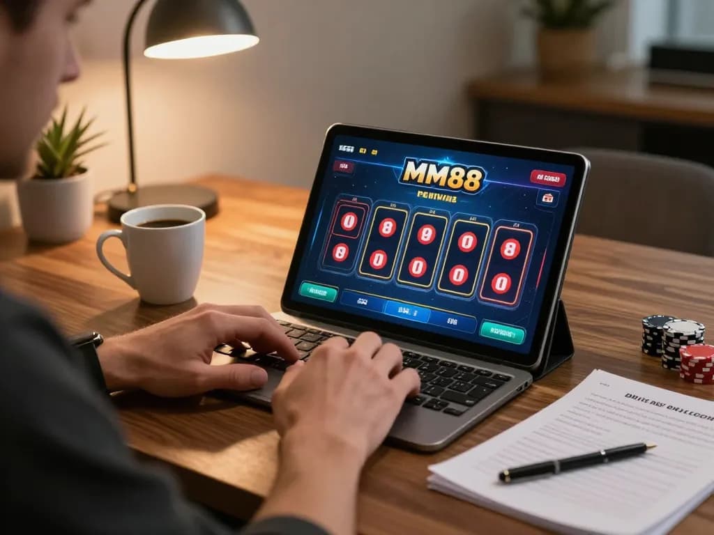 Engaging with MM88 poker strategy on a tablet in a cozy home setting.