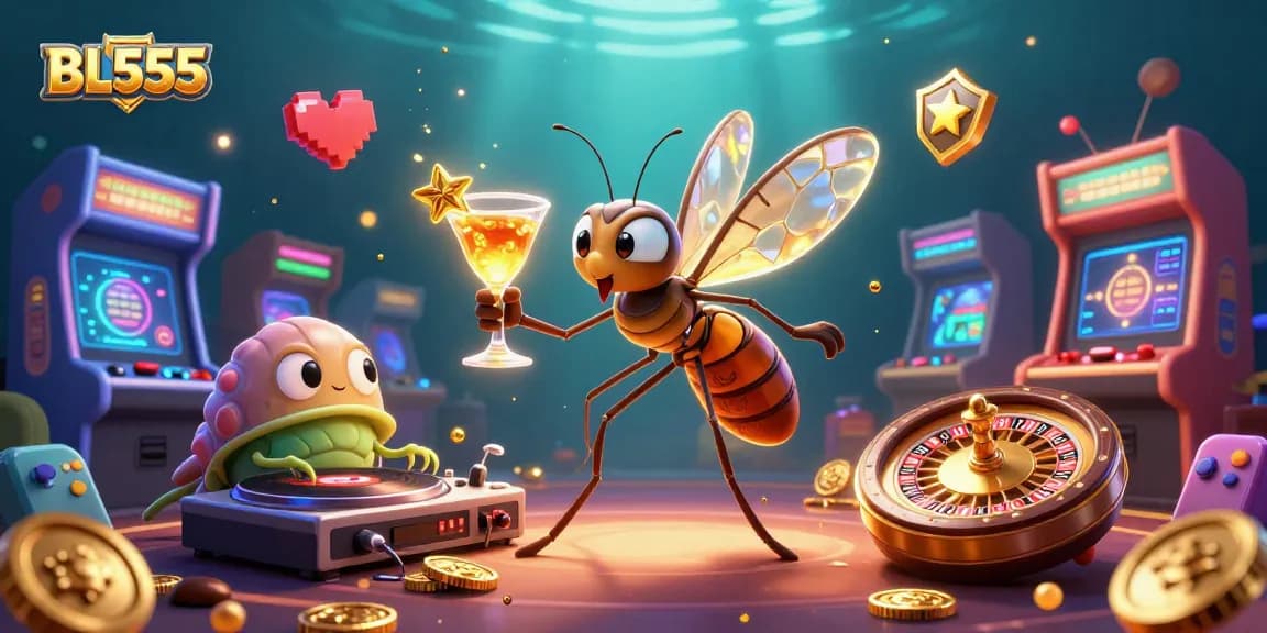 Experience the thrill of BL555's casino scene with vibrant gaming elements and lively characters.
