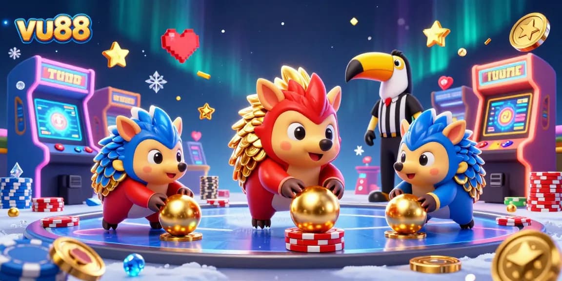 Join a thrilling game at vu88 with vibrant pangolins competing amid colorful casino elements.