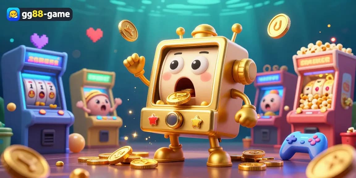 Experience the excitement of gg88-game with a golden slot machine celebrating a jackpot amidst a vibrant gaming scene.