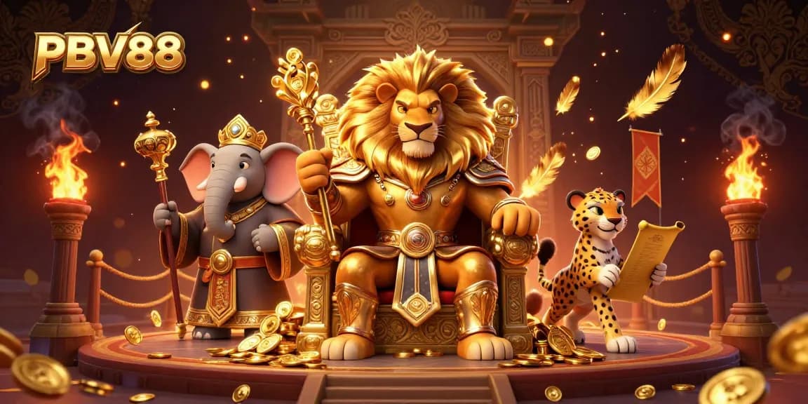 Join the fierce lion king and advisors at PBV88's ultimate gambling arena full of excitement and gold.