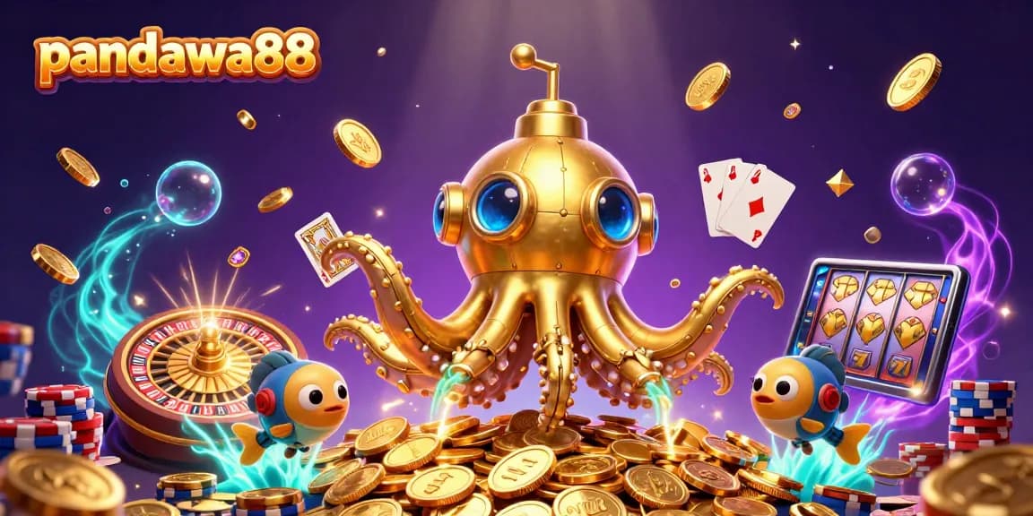 Experience thrilling wins with pandawa88 in a vibrant casino scene featuring slots and coins.