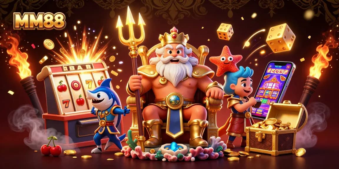Join the sea king Neptune and his samurai bodyguard in an MM88 casino jackpot celebration.