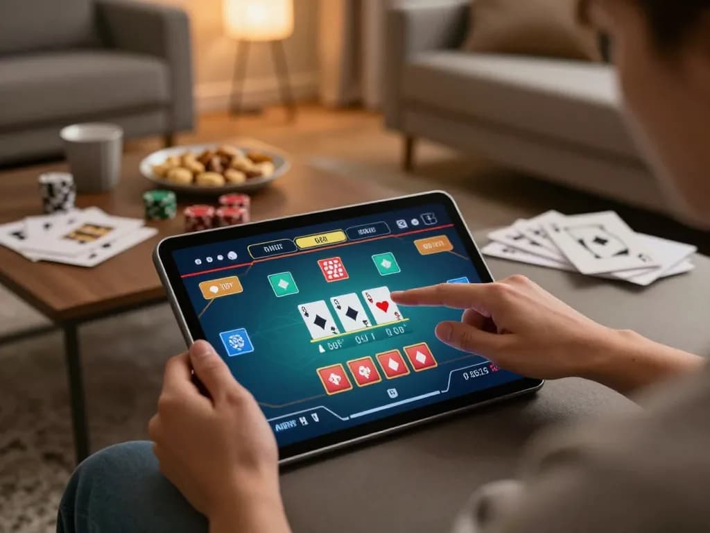 five88 poker gameplay on a tablet in a cozy living room, emphasizing strategy and engagement