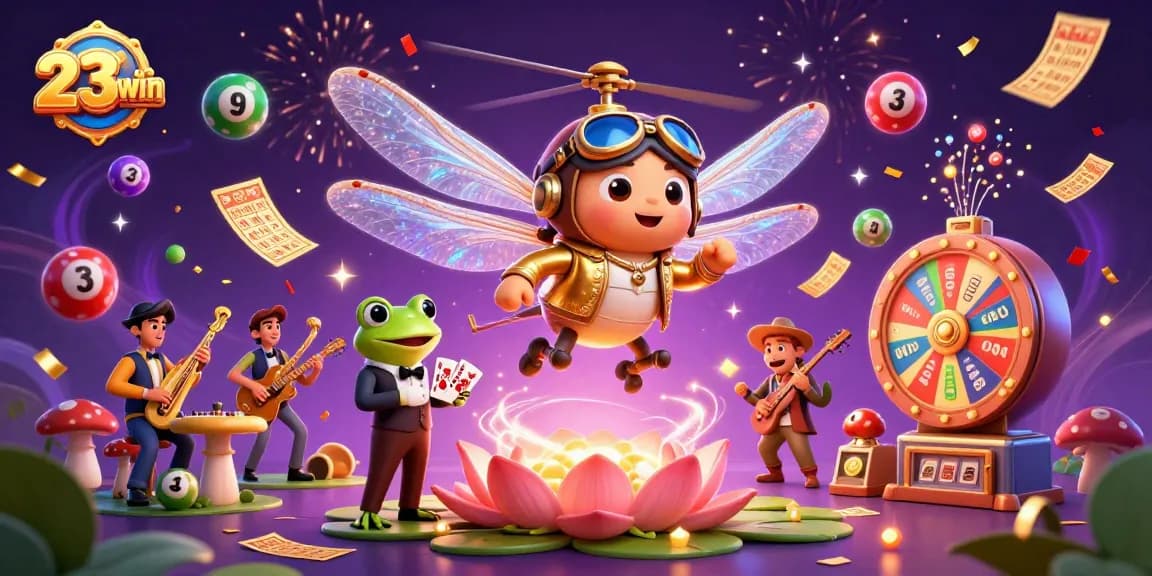 Experience the excitement of 23win with lively characters at a vibrant casino atmosphere!
