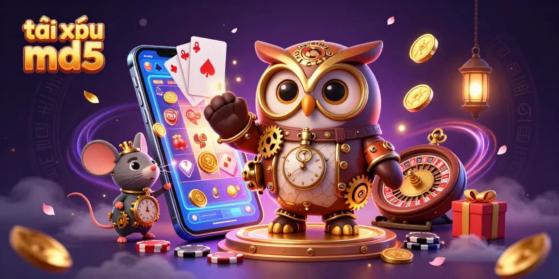 Experience the excitement of tài xỉu md5 in a vibrant 3D casino scene filled with games and fortune.