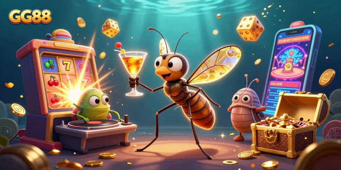 Experience GG88 with engaging casino characters, gold coins, and vibrant game elements.