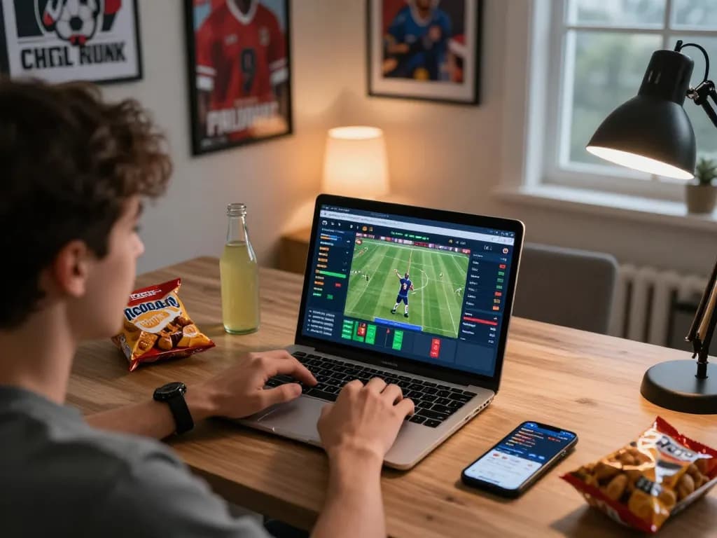 Engaging in online sports betting with a reputable nhà cái uy tín at home, studying odds and enjoying casual atmosphere