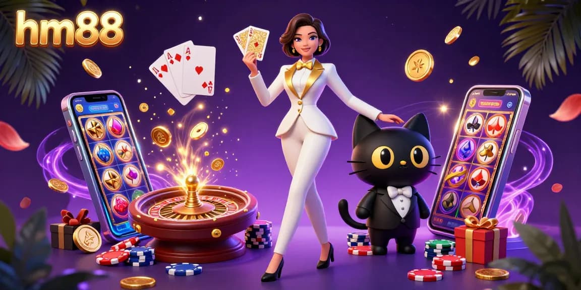 Experience thrilling gameplay at hm88 with vibrant slot games, a glamorous dealer, and endless excitement in this casino scene.