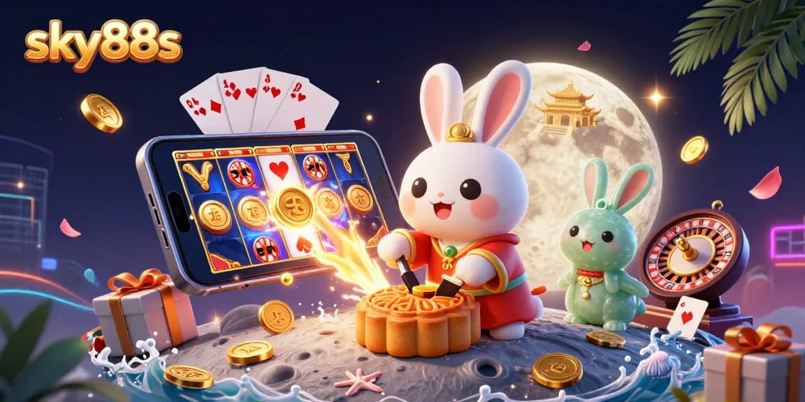 Experience thrilling casino gameplay with sky88s as playful moon rabbits reveal poker treasures.