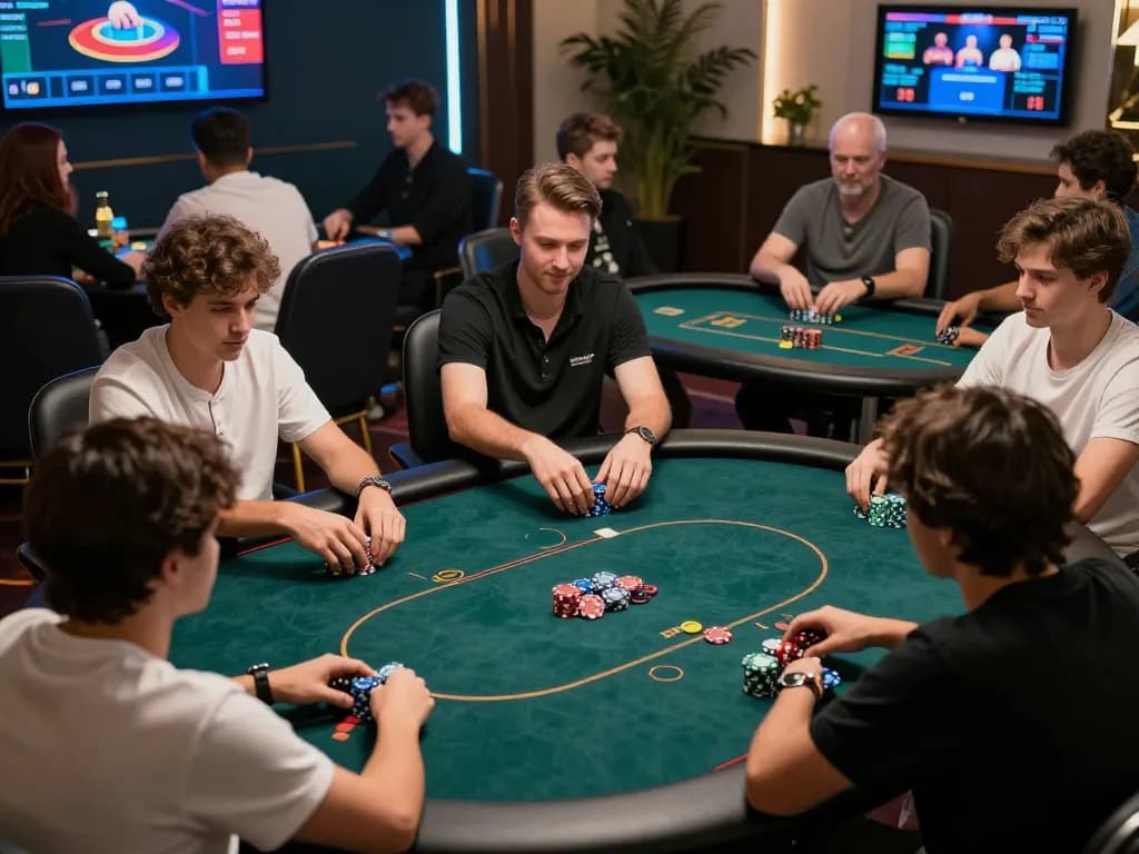 KJC players strategizing in an exciting online poker session with vibrant displays and engaging settings