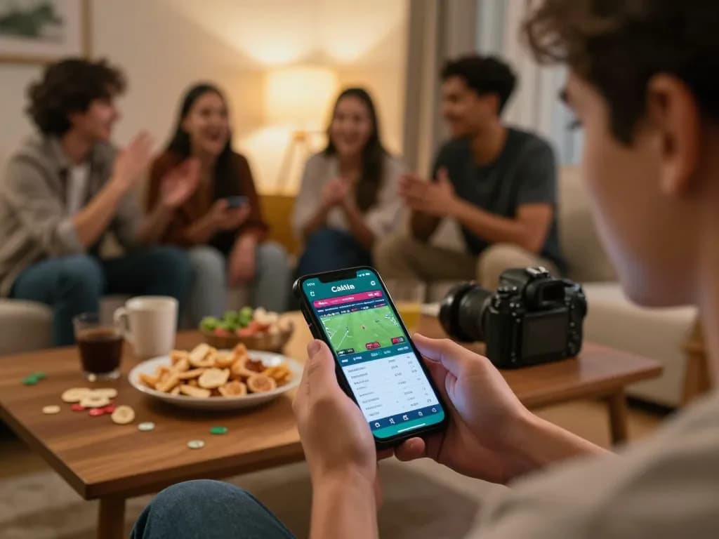 Cakhia sports betting scene with smartphone in hand showing live odds and match updates