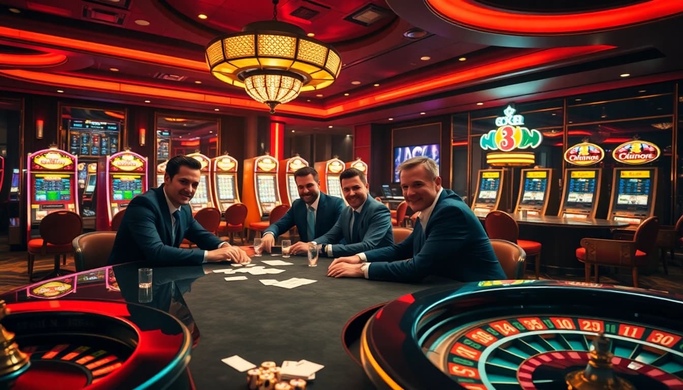 Players engaging in a high-stakes poker game with vibrant colors at 88xx casino.
