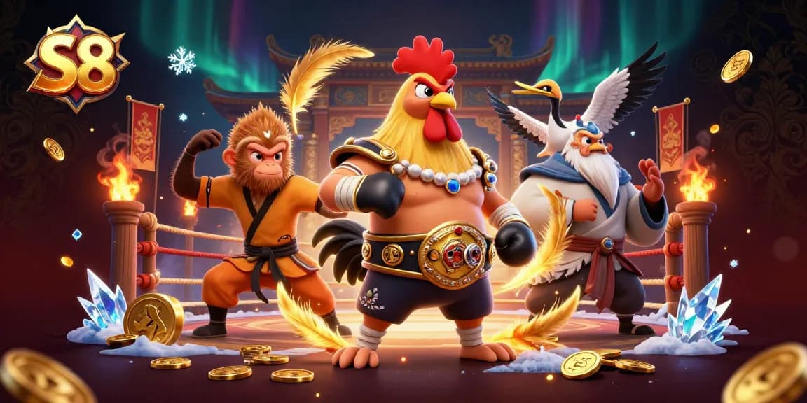 S8 casino experience featuring a dynamic fighting arena with unique characters and vibrant casino elements