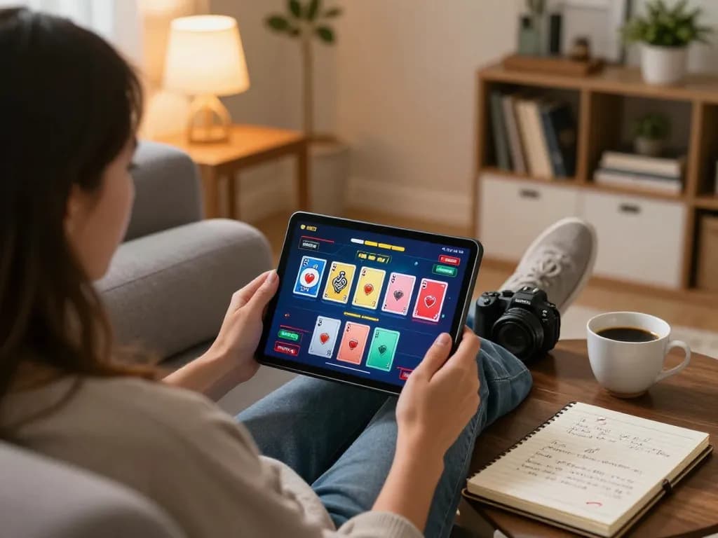 Engaging in online poker gaming at home with Hello88, showcasing strategic decision-making.